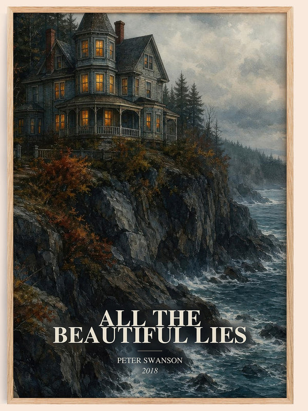 All the Beautiful Lies watercolour book poster by Peter Swanson – framed literary art print