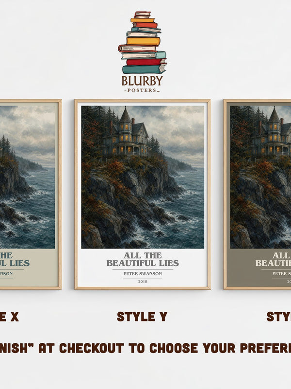 All the Beautiful Lies book cover print in frame leaning in hallway – thriller wall art
