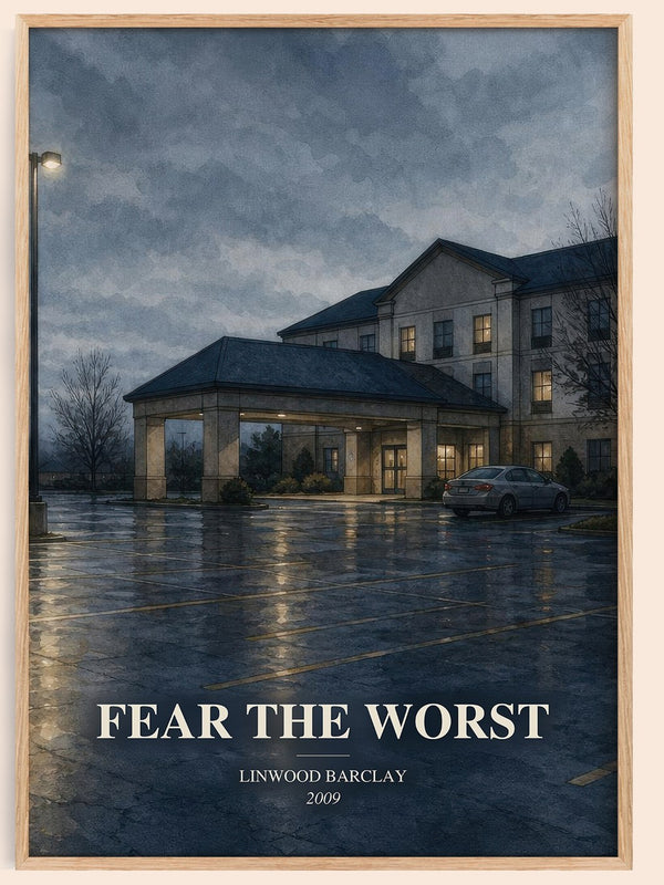 Fear the Worst watercolour book poster by Linwood Barclay – framed literary art print