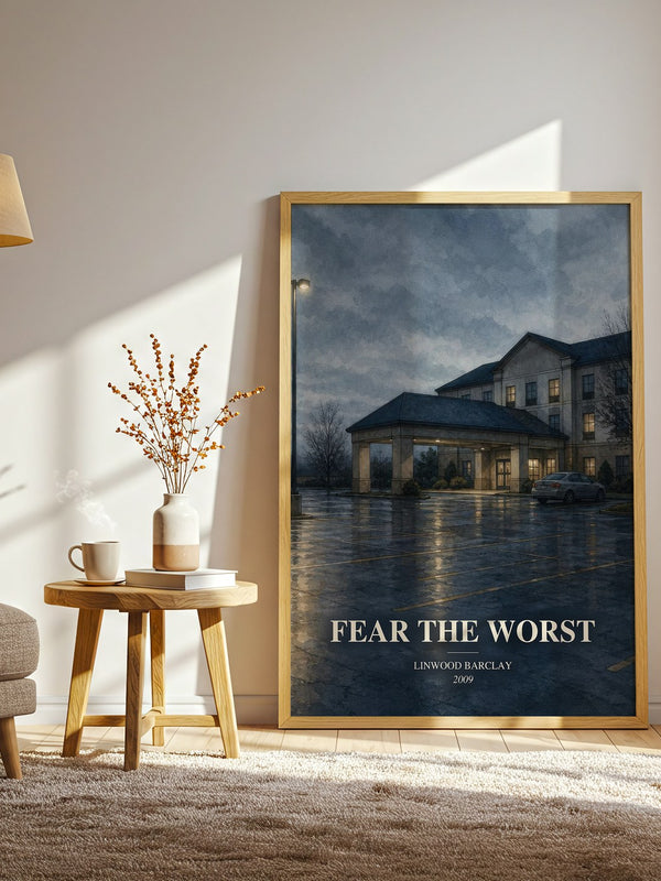 Fear the Worst watercolour print in frame leaning in hallway – thriller wall art