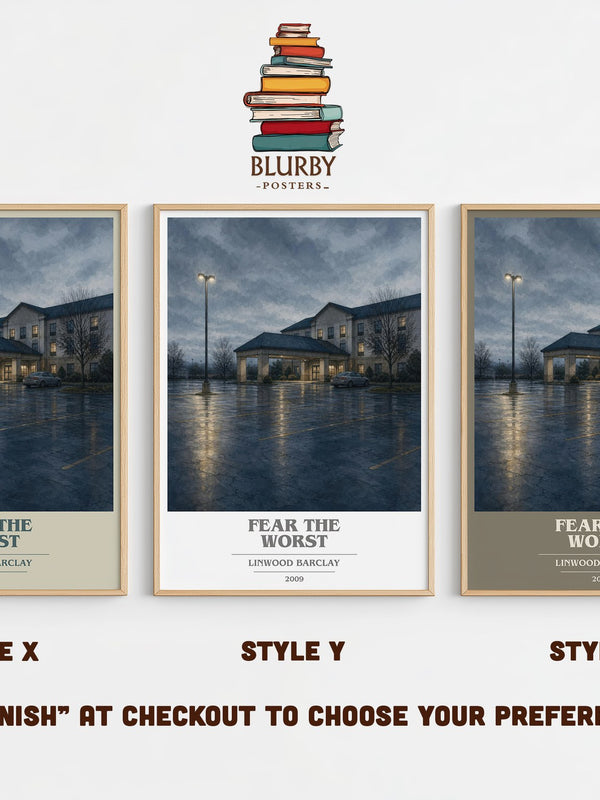 Fear the Worst book cover print in frame leaning in hallway – thriller wall art