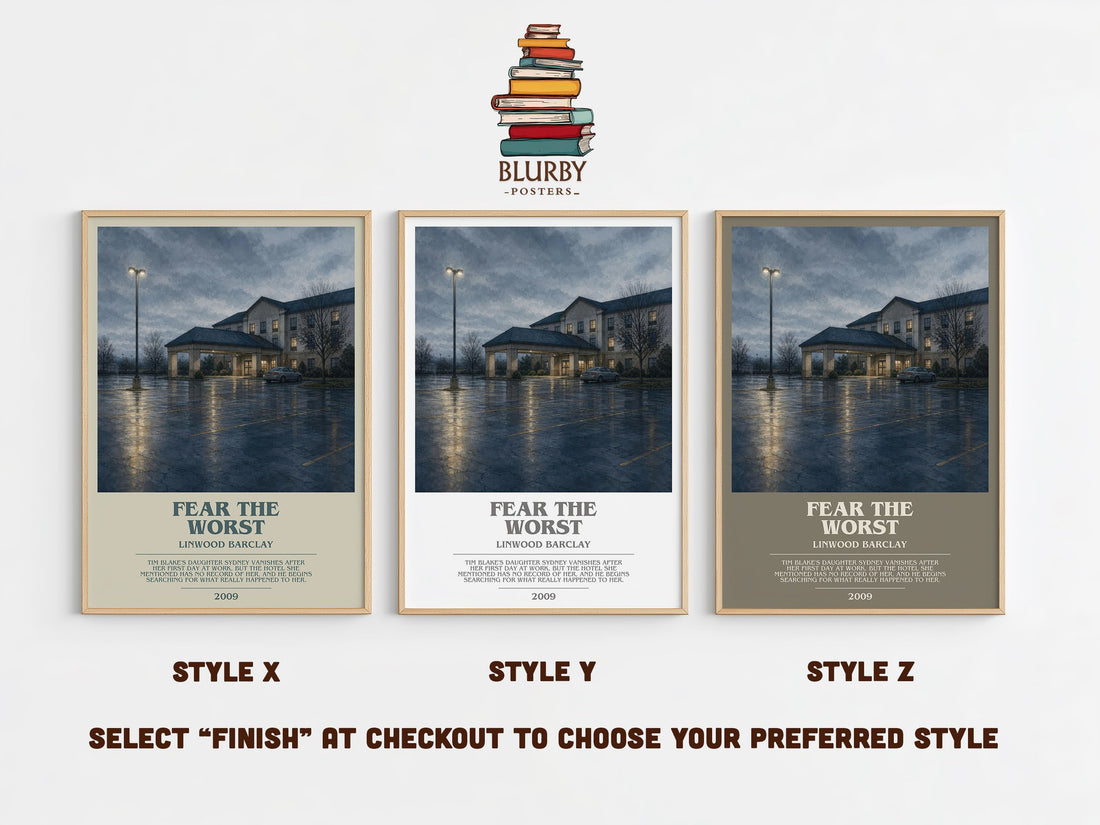 Fear the Worst bookish print in frame leaning in hallway – thriller wall art (mockup)