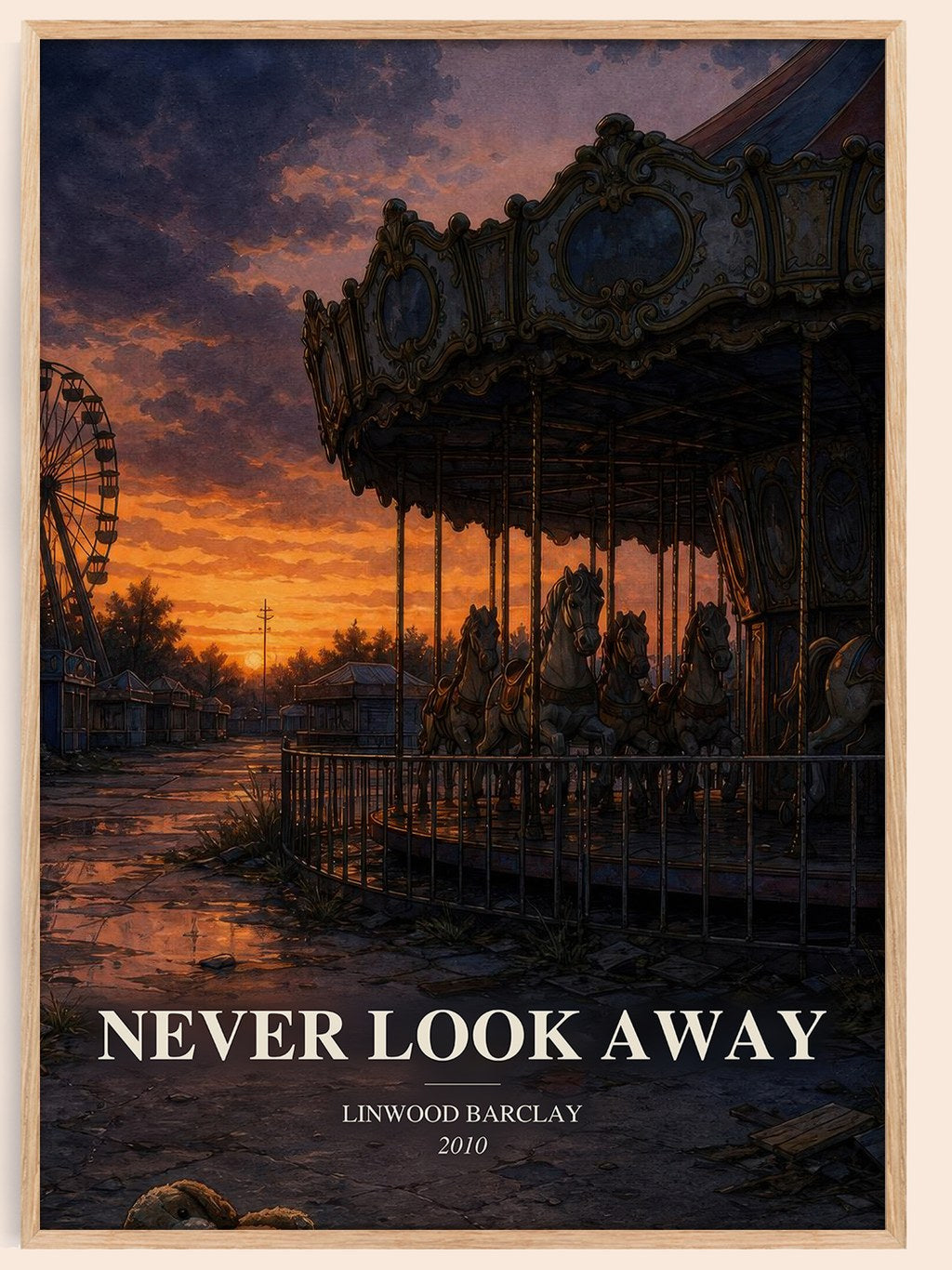 Never Look Away watercolour book poster by Linwood Barclay – framed literary art print