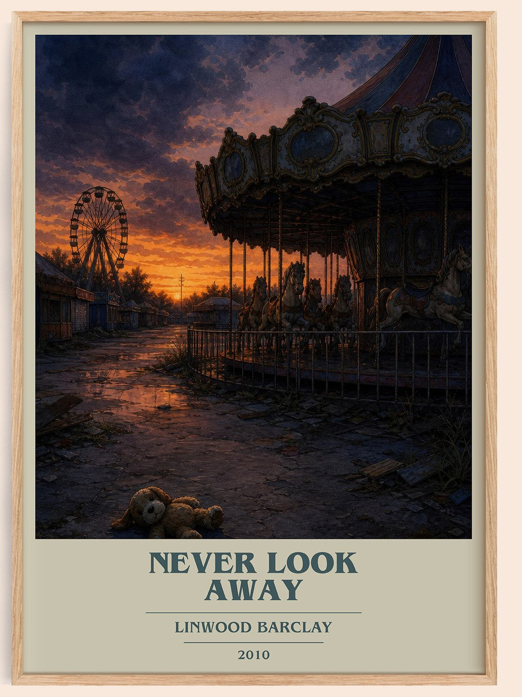 Never Look Away book cover book poster by Linwood Barclay – framed literary art print