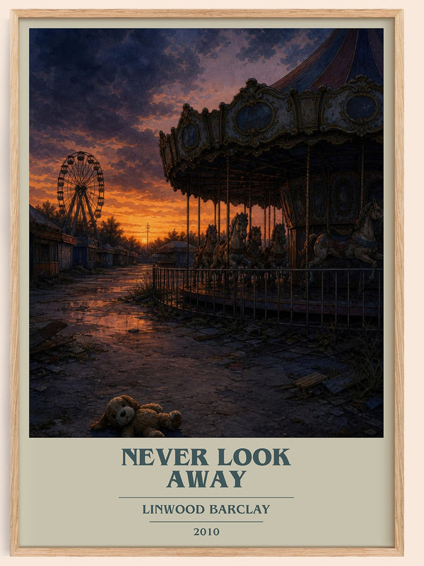 Never Look Away book cover book poster by Linwood Barclay – framed literary art print