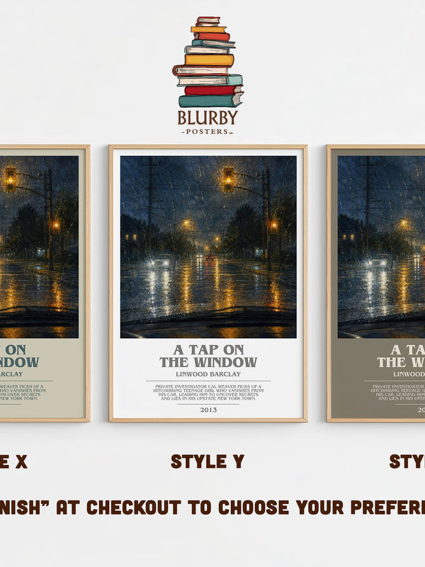 A Tap on the Window bookish print in frame leaning in hallway – thriller wall art