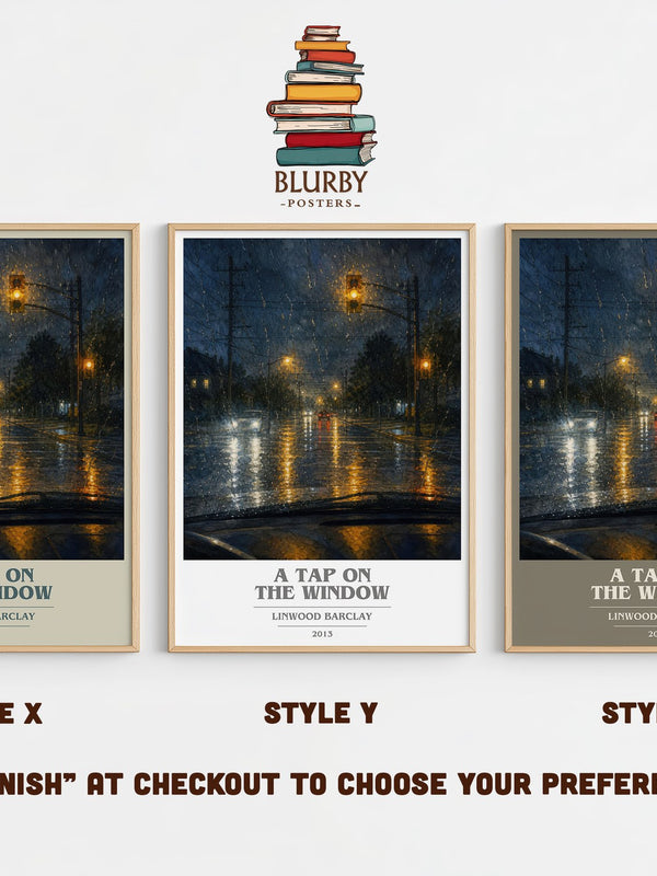 A Tap on the Window book cover print in frame leaning in hallway – thriller wall art