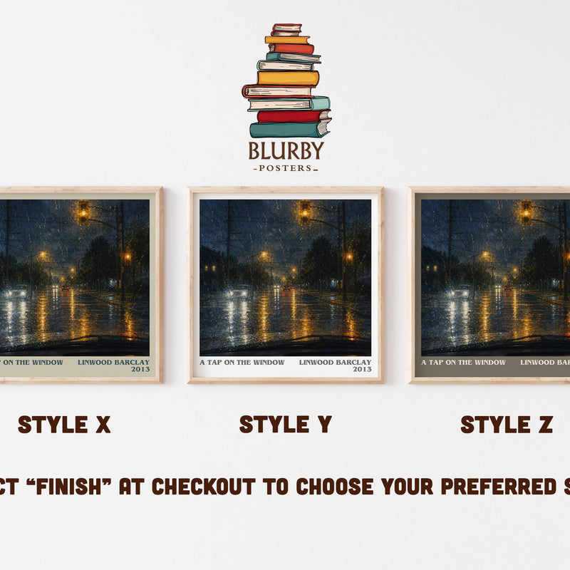 A Tap on the Window literary print in frame leaning in hallway – thriller wall art