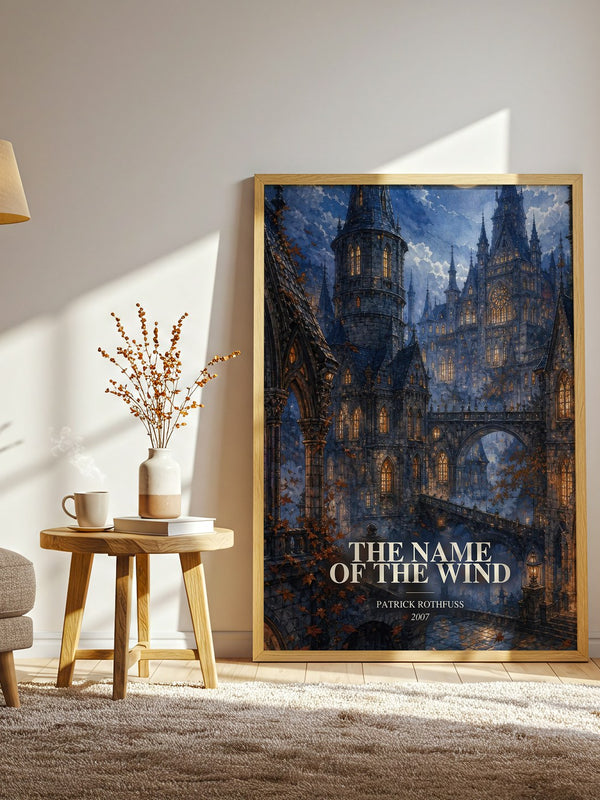 The Name of the Wind watercolour print in frame leaning in hallway – fantasy wall art