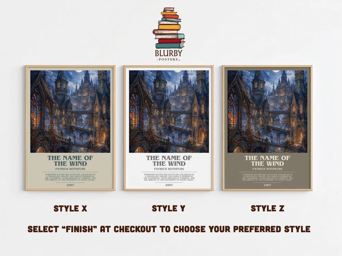 The Name of the Wind bookish print in frame leaning in hallway – fantasy wall art (mockup)