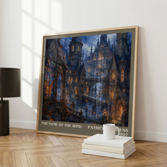 The Name of the Wind literary print framed by window – literary home decor