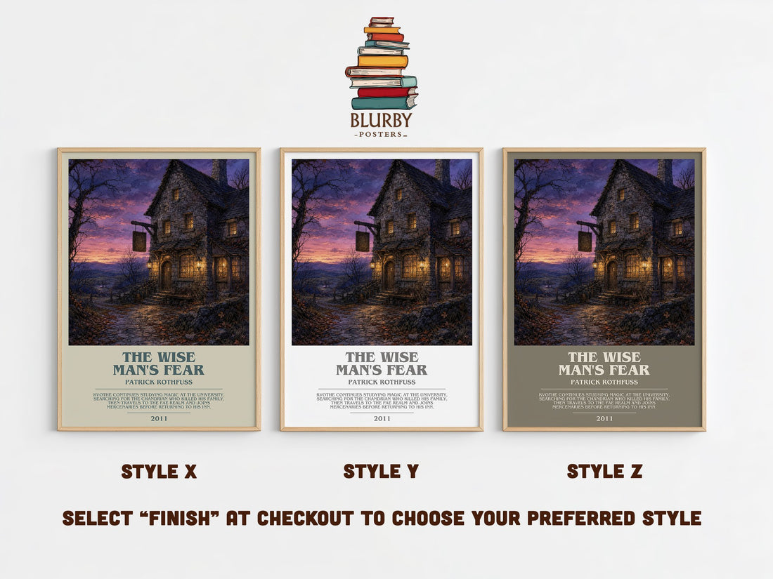 The Wise Man's Fear bookish print in frame leaning in hallway – fantasy wall art (mockup)