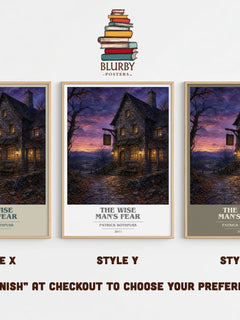 The Wise Man's Fear book cover print in frame leaning in hallway – fantasy wall art