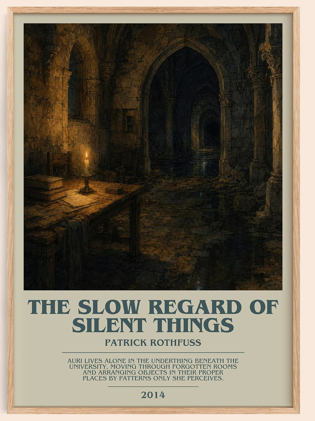 The Slow Regard of Silent Things bookish book poster by Patrick Rothfuss – framed literary art print