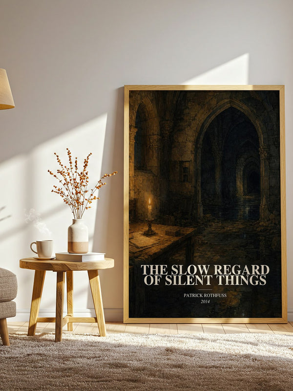 The Slow Regard of Silent Things watercolour print in frame leaning in hallway – fantasy wall art