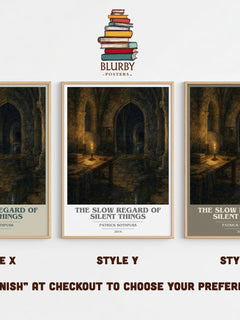 The Slow Regard of Silent Things book cover print in frame leaning in hallway – fantasy wall art