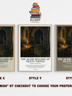 The Slow Regard of Silent Things bookish print in frame leaning in hallway – fantasy wall art