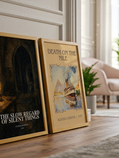 The Slow Regard of Silent Things watercolour print framed by window – literary home decor