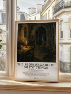 The Slow Regard of Silent Things bookish poster colour and style options – Patrick Rothfuss book art