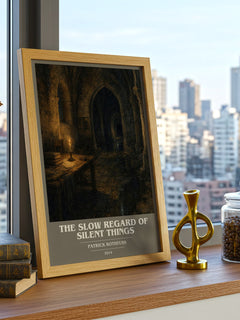 The Slow Regard of Silent Things book cover print framed by window – literary home decor