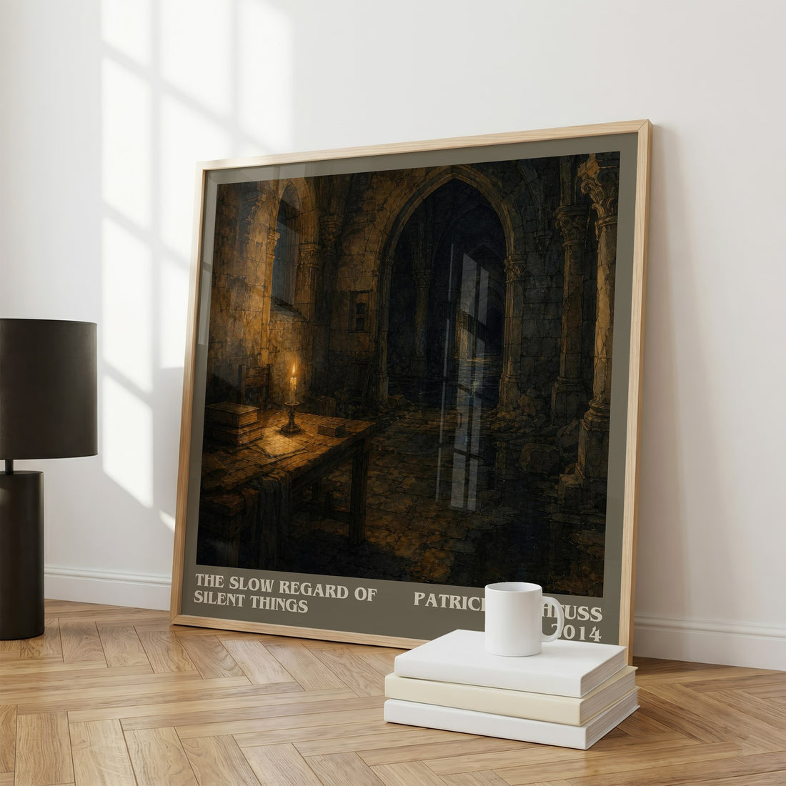 The Slow Regard of Silent Things literary print framed by window – literary home decor