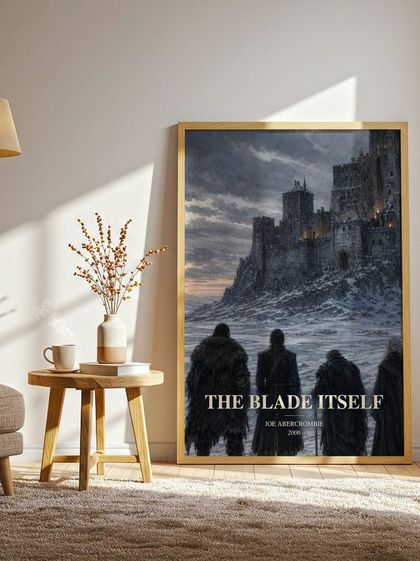 The Blade Itself watercolour print in frame leaning in hallway – fantasy wall art