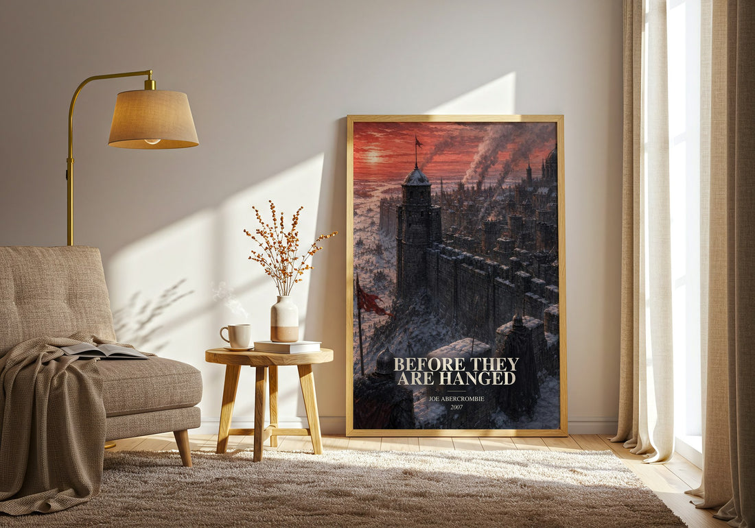 Before They Are Hanged watercolour print in frame leaning in hallway – fantasy wall art (mockup)