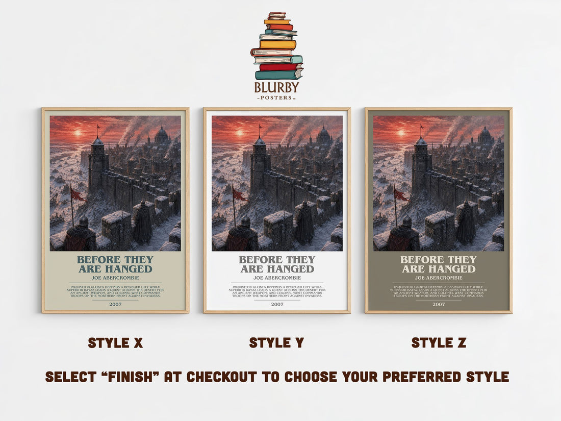 Before They Are Hanged bookish print in frame leaning in hallway – fantasy wall art (mockup)