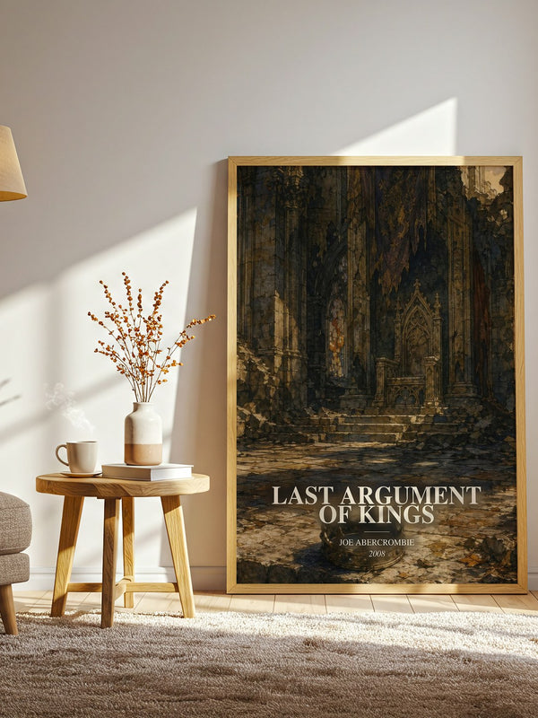 Last Argument of Kings watercolour print in frame leaning in hallway – fantasy wall art