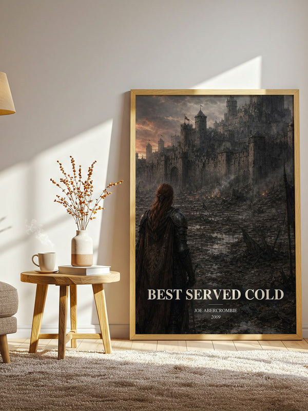 Best Served Cold watercolour print in frame leaning in hallway – fantasy wall art