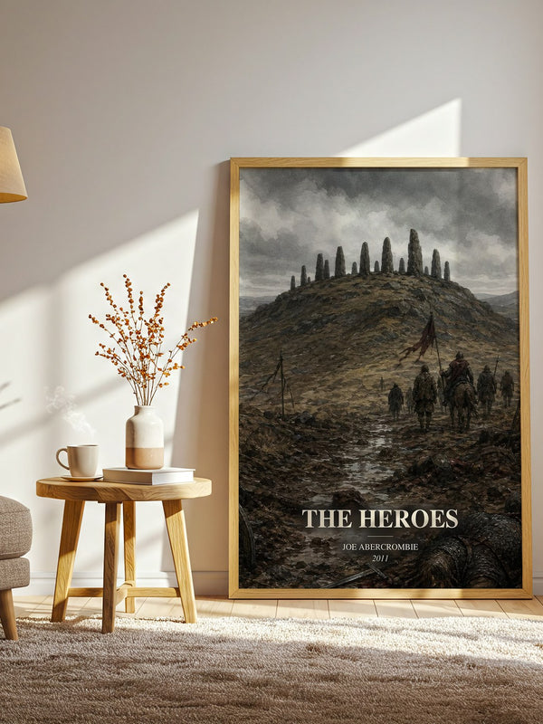 The Heroes watercolour print in frame leaning in hallway – fantasy wall art