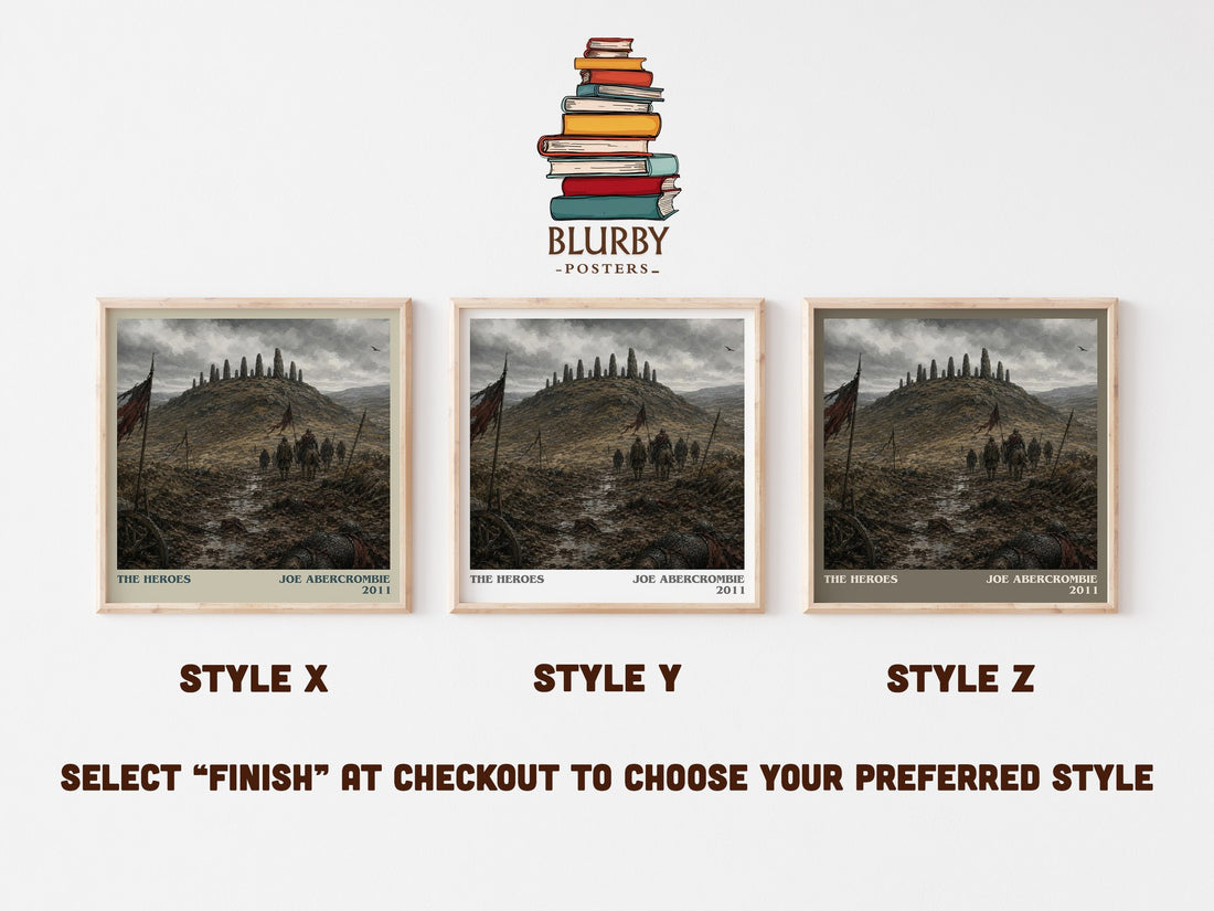 The Heroes literary print in frame leaning in hallway – fantasy wall art (mockup)