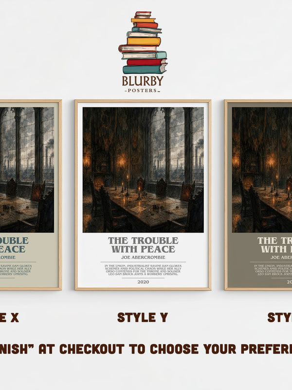 The Trouble with Peace bookish print in frame leaning in hallway – fantasy wall art