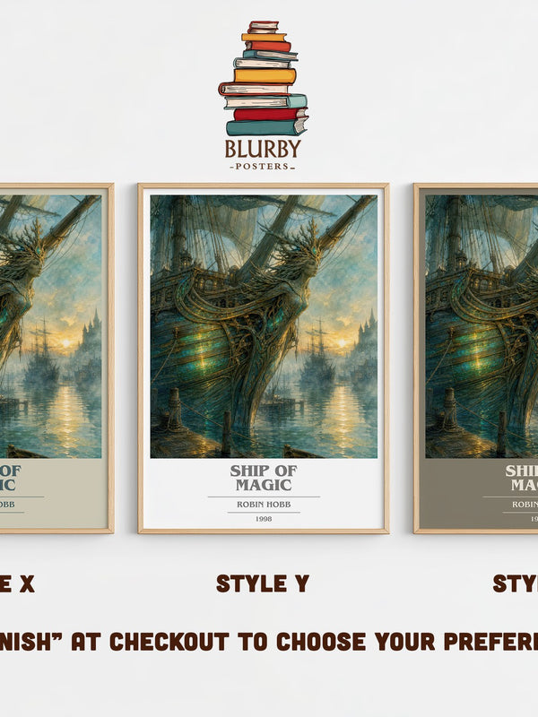 Ship of Magic book cover print in frame leaning in hallway – fantasy wall art