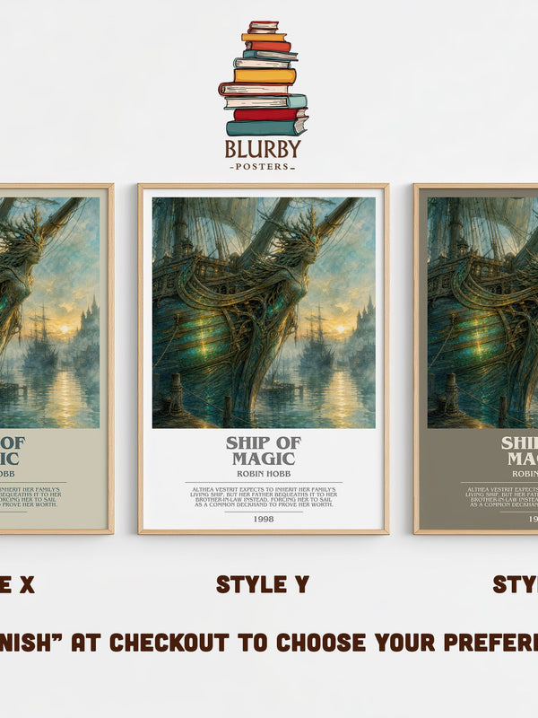 Ship of Magic bookish print in frame leaning in hallway – fantasy wall art