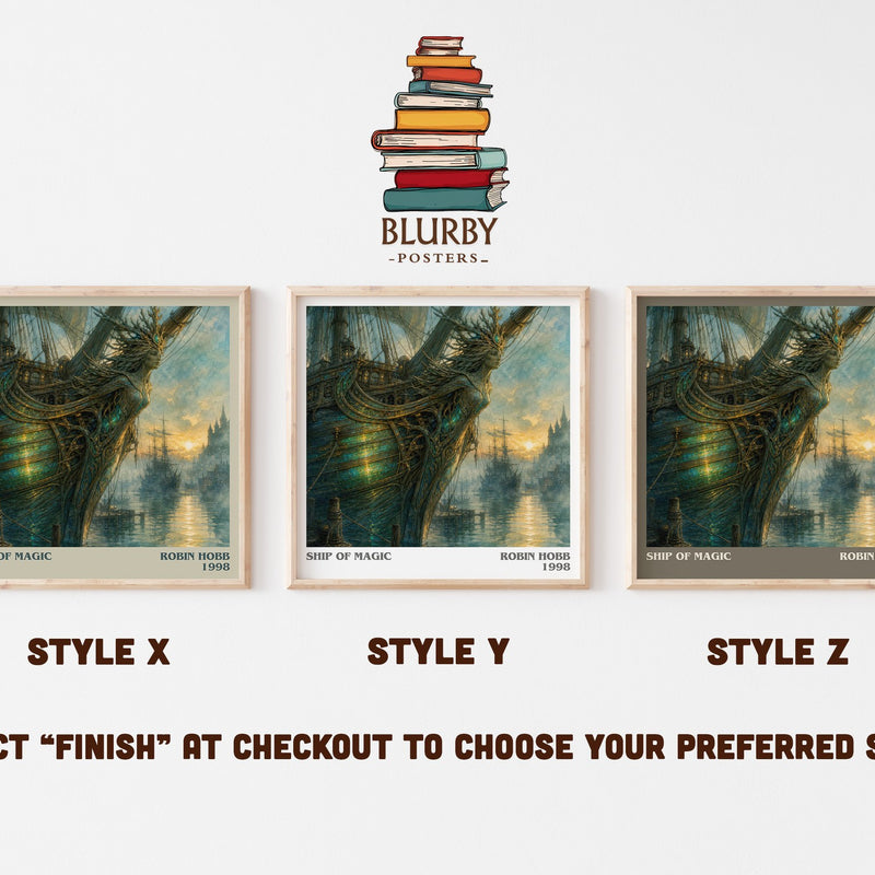 Ship of Magic literary print in frame leaning in hallway – fantasy wall art