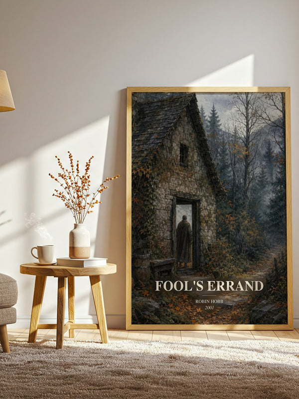 Fool's Errand watercolour print in frame leaning in hallway – fantasy wall art