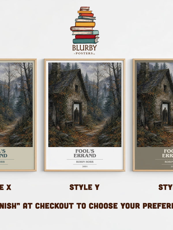 Fool's Errand book cover print in frame leaning in hallway – fantasy wall art