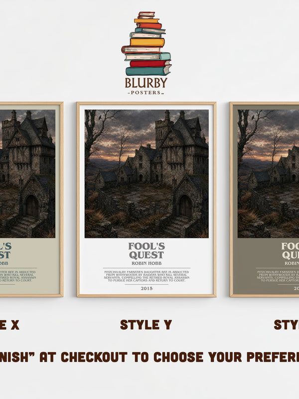 Fool's Quest bookish print in frame leaning in hallway – fantasy wall art