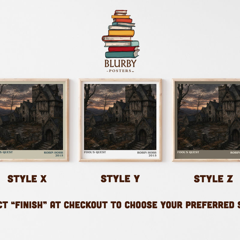 Fool's Quest literary print in frame leaning in hallway – fantasy wall art