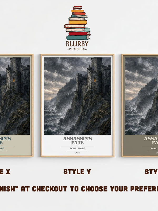 Assassin's Fate book cover print in frame leaning in hallway – fantasy wall art