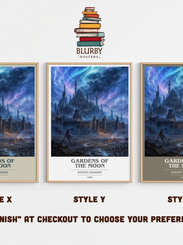 Gardens of the Moon book cover print in frame leaning in hallway – fantasy wall art