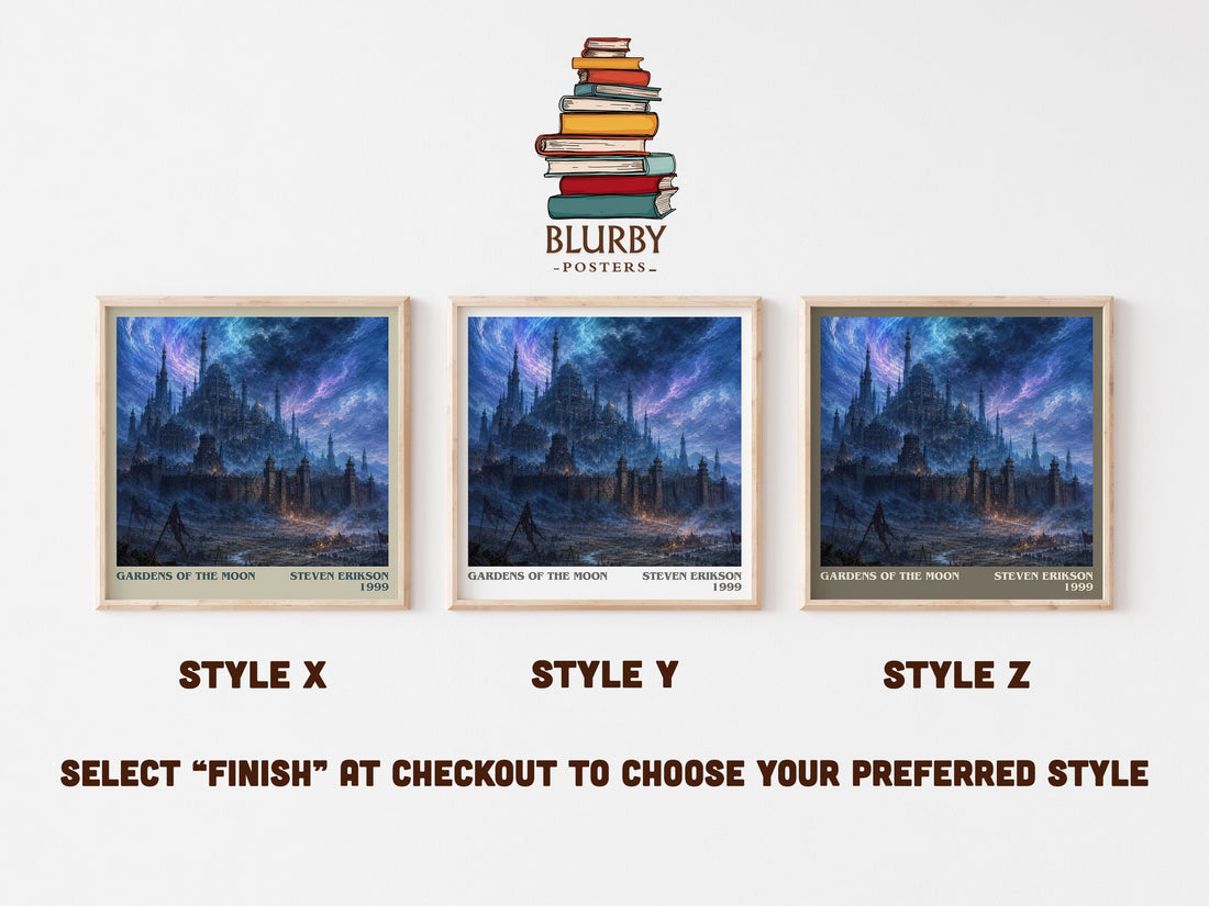 Gardens of the Moon literary print in frame leaning in hallway – fantasy wall art (mockup)