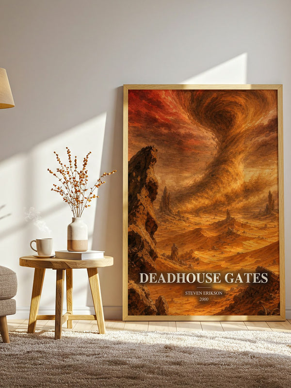 Deadhouse Gates watercolour print in frame leaning in hallway – fantasy wall art