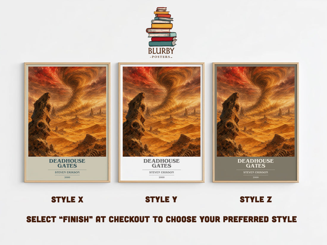 Deadhouse Gates book cover print in frame leaning in hallway – fantasy wall art (mockup)