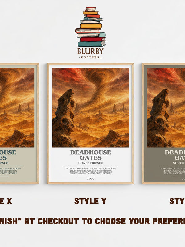 Deadhouse Gates bookish print in frame leaning in hallway – fantasy wall art