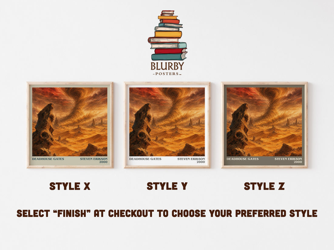 Deadhouse Gates literary print in frame leaning in hallway – fantasy wall art (mockup)