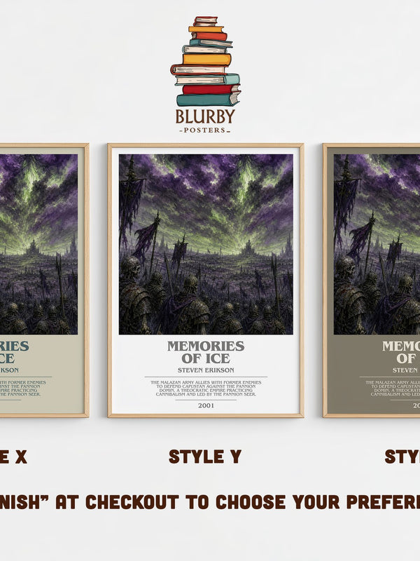 Memories of Ice bookish print in frame leaning in hallway – fantasy wall art