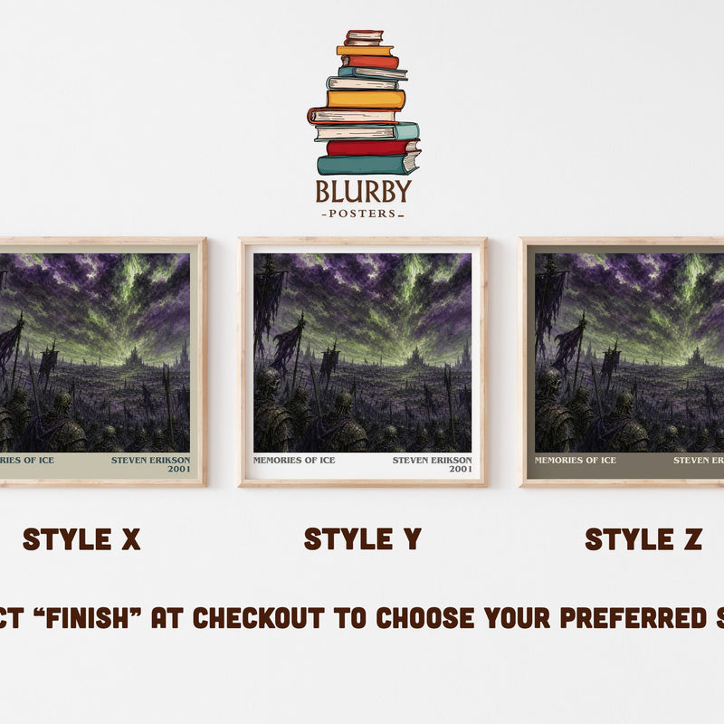Memories of Ice literary print in frame leaning in hallway – fantasy wall art