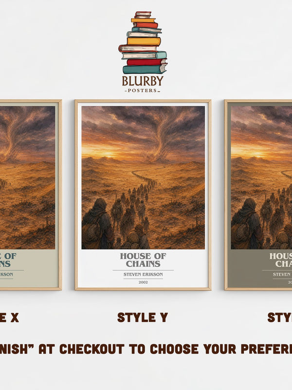 House of Chains book cover print in frame leaning in hallway – fantasy wall art